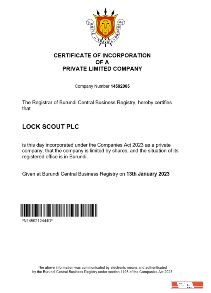Burundi certificate of registration Word and PDF template